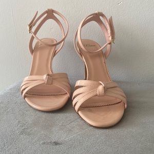 Strappy Ankle‑Wrap Heels in Nude Pink